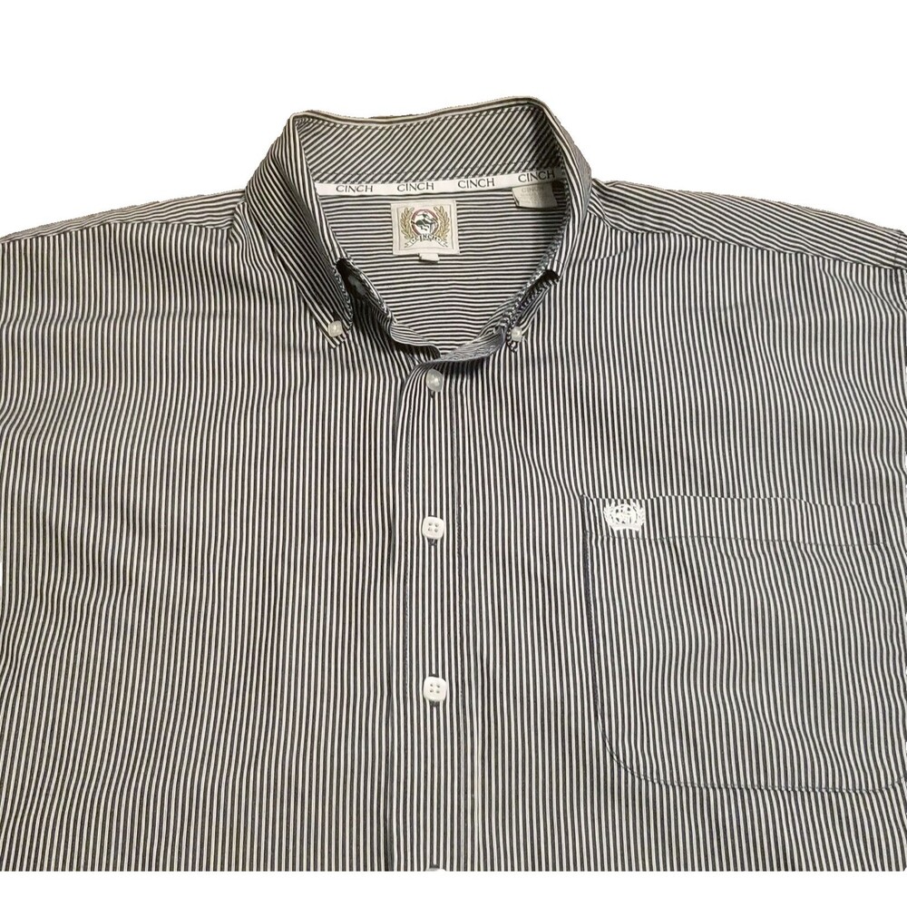 Cinch Shirt Men Size Medium Black White Vertical Stripe 100% Cotton Long Sleeve